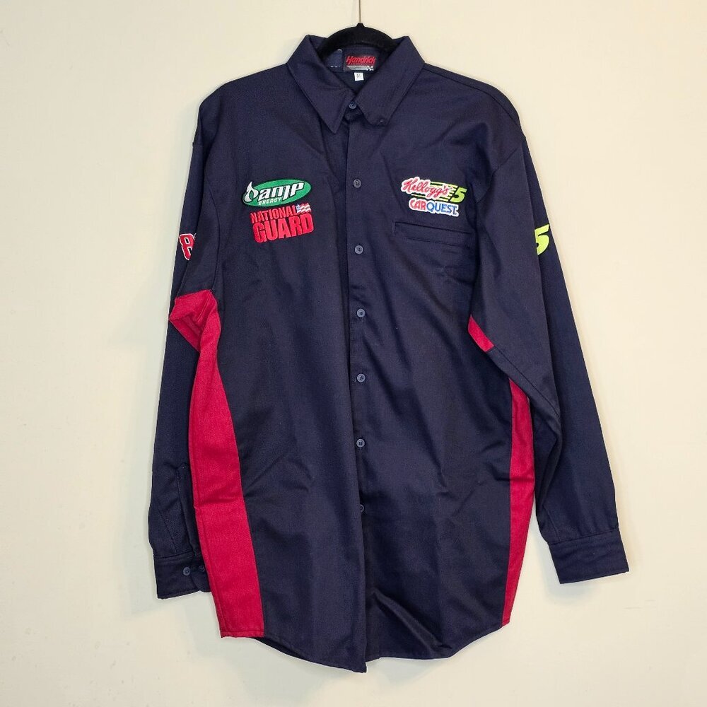 Men's Westex Hendrick‎ Motorsports Button Up Uniform Shirt Navy Blue/Red Size M